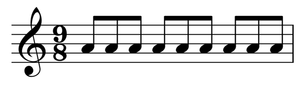 A bar of music with the time signature shown as 9 over 8